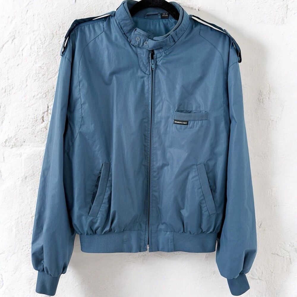 Vtg Members Only Cafe Racer Teal Blue Green Full Zip Bomber Jacket 44 L Large